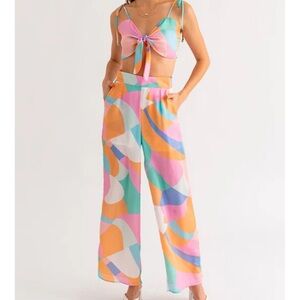 Colorful Lelis Tie-Front Top and Skirt Set